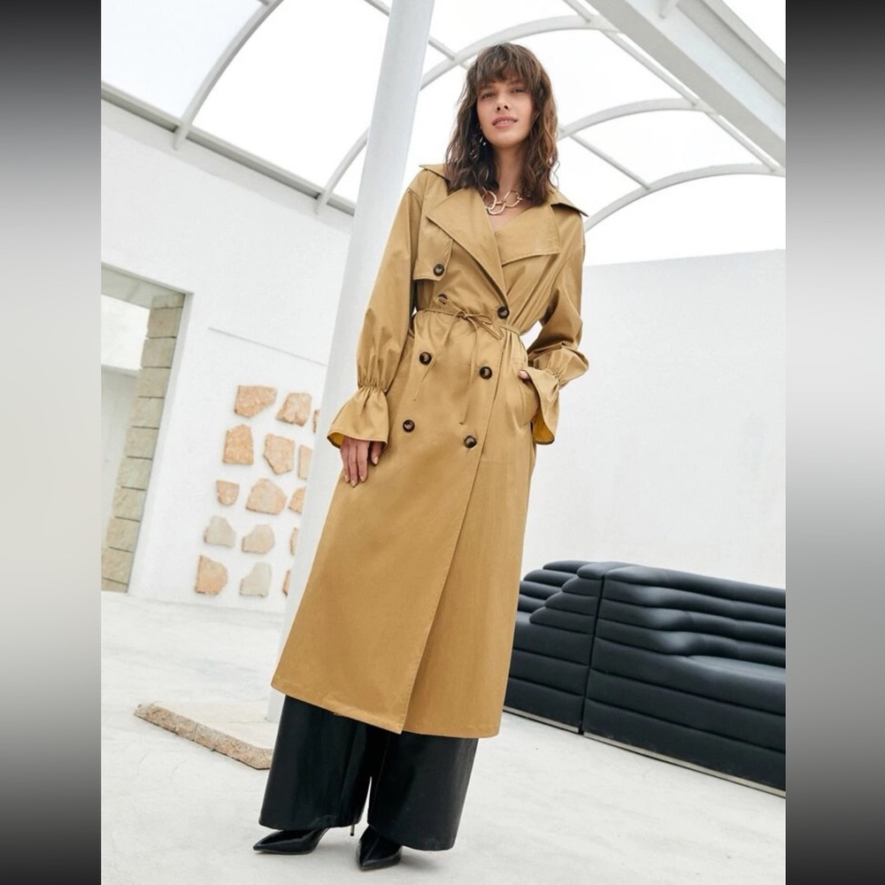 SHEIN Flounce Sleeve Double Breasted Trench XS(2)
